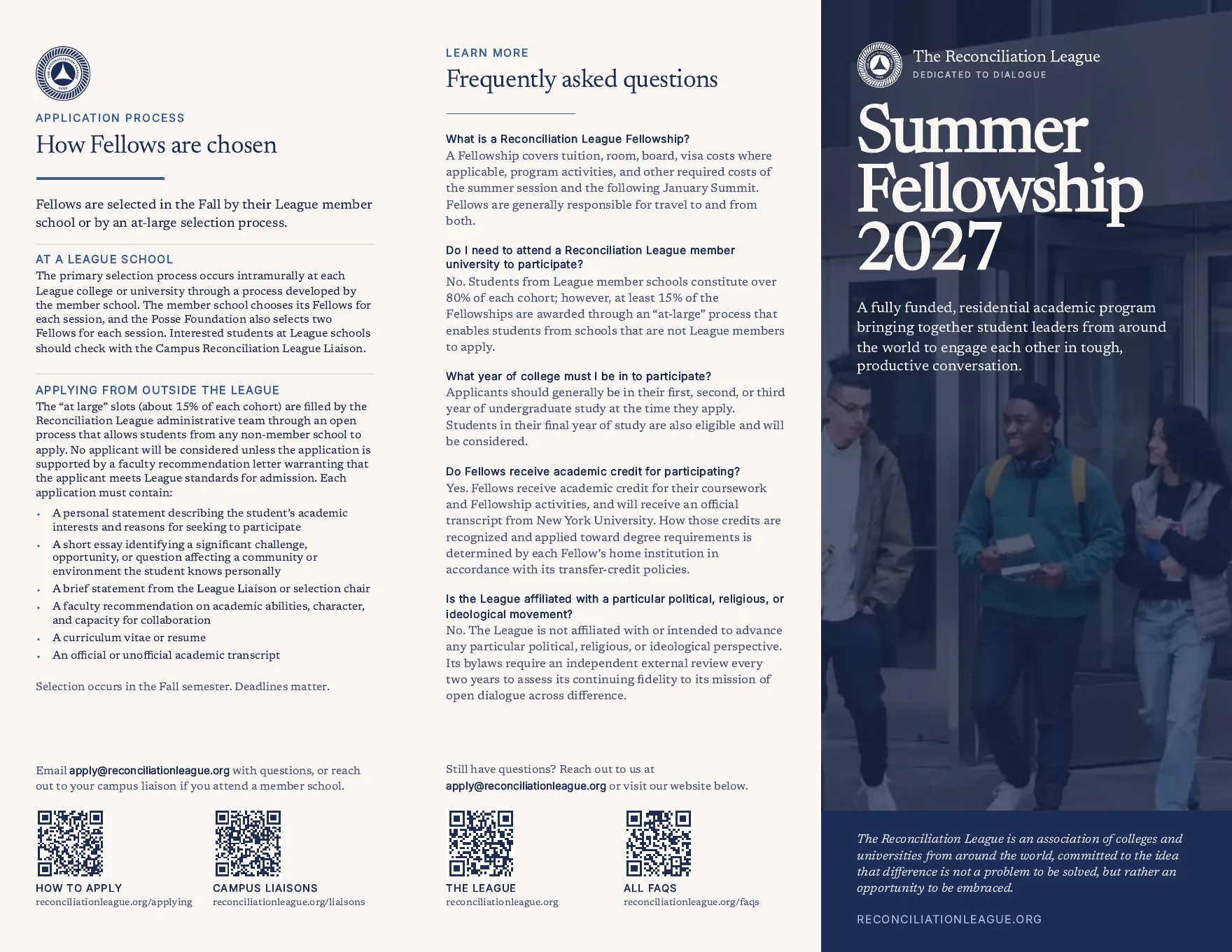 Brochure outside: How to Apply, Frequently asked questions, and the front cover